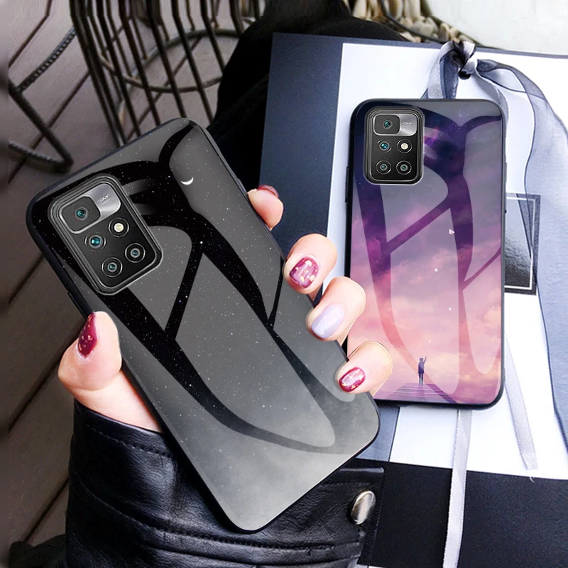 Чехол из закаленного стекла с изображением звездного неба для Xiaomi Redmi Note 11 мягкая