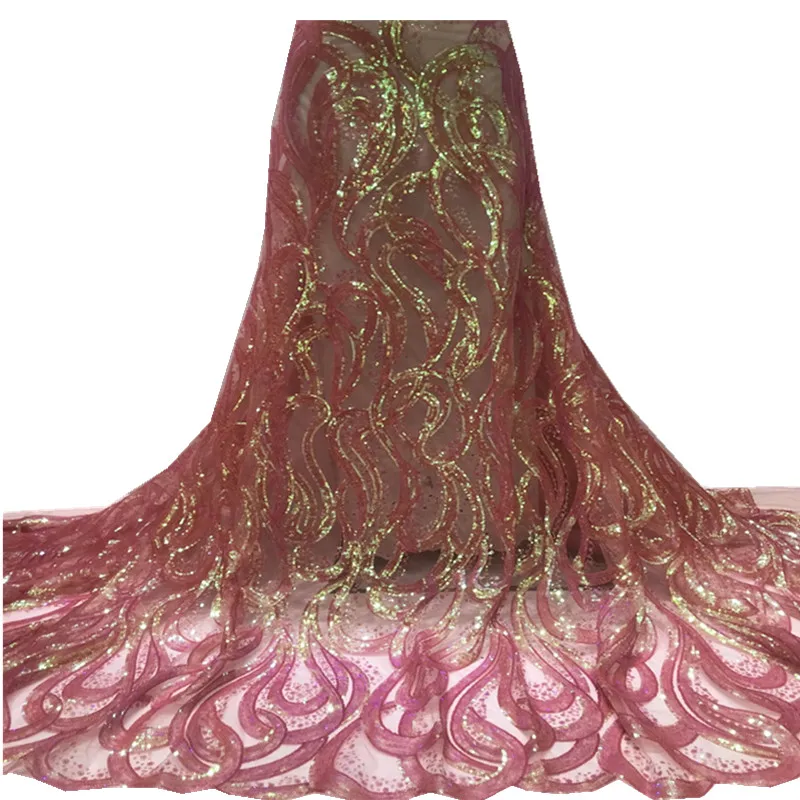 

African Lace Fabric 2022 New Design French Lace Fabric With Sequins For Wedding Party Dresses 5 Yards Sew JL-115