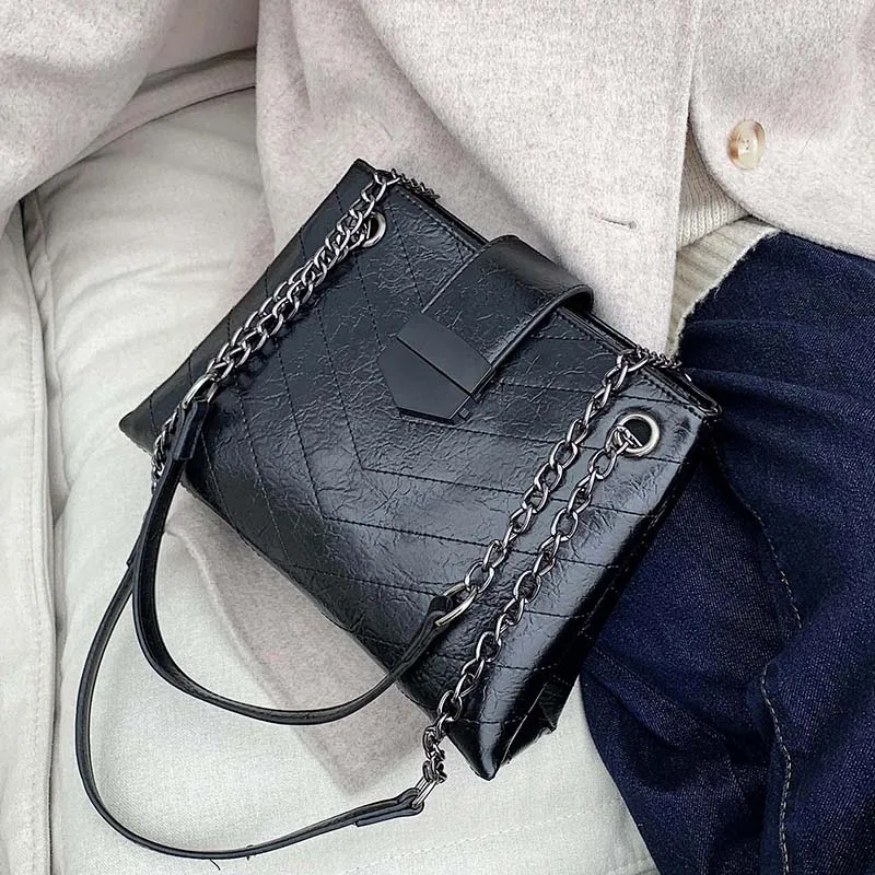 

Solid Color PU Leather Crossbody Bags For Women 2020 Chain Simple Small Shoulder Messenger Bag Luxury Quality Handbags