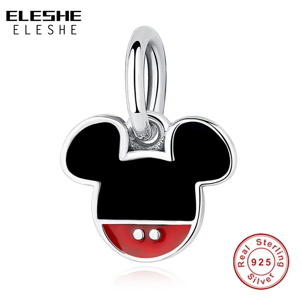 

ELESHE Real 925 Sterling Silver Classic Minnie Head Charm Fit Original Bracelet Necklace DIY Jewelry For Women Gift