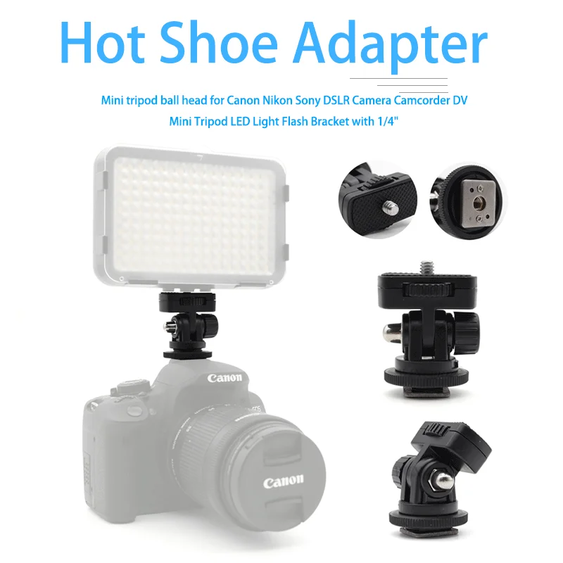 

Profession 1/4" Screw Hot Shoe Mount Adapter Adjustable Angle Pole For DSLR Camera Canon Nikon Flash LED Light Monitor