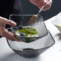 gold inlay edge glass salad bowl transparent glass bowl dessert snack fruit vegetable bowl kitchen utensils decoration tableware