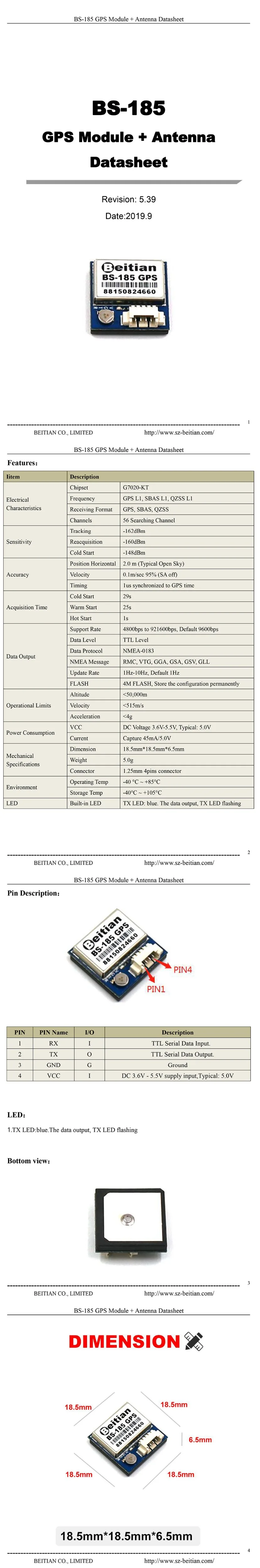 BEITIAN 18,5*18,5*6,5 мм Малый размер 5,0 г PPS ttl базовая станция уровня gps 9600bps приемник модуля NMEA-0183 1 Гц 5,0 в антенна BS-185
