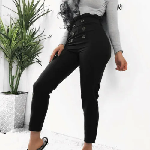 

Goocheer Autumn New Women Sexy High Waist Solid Long Pants 2019 Hot Selling Bandage Button Trousers Slim Women Office Pants