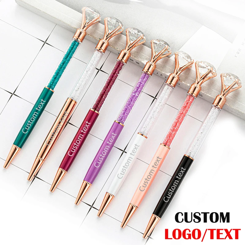 100Pcs/Lot Customize New Crystal Diamond Pen Custom Logo Big Diamond Metal Ballpoint Pen Student Gifts Creative Advertising Pen