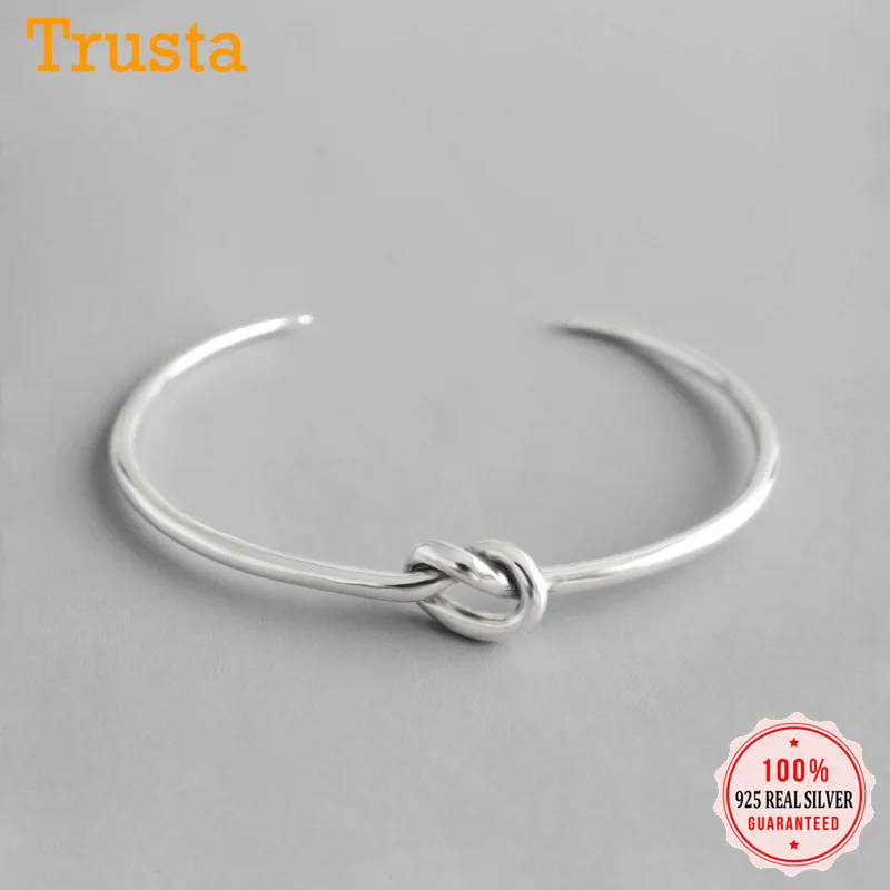 Trusta, новинка,, 925 пробы, серебряный браслет, ювелирное изделие, 9,1 г, материал, цельное серебро, простой открытый Браслет-манжета, подарок для девочек, DS1504