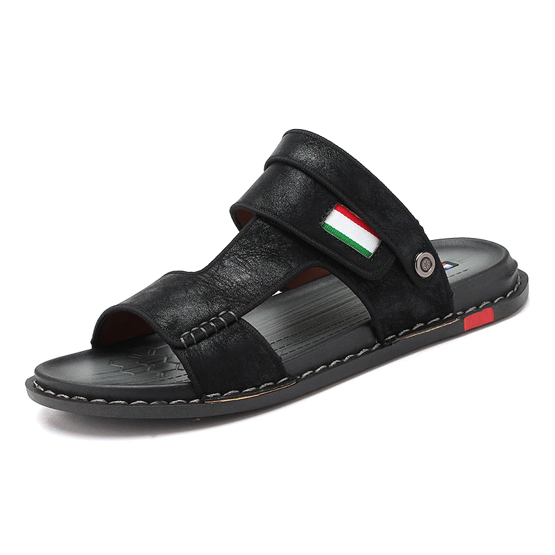 Мужские сандалии повседневные мужские пляжные модные кожаные дышащие тапочки