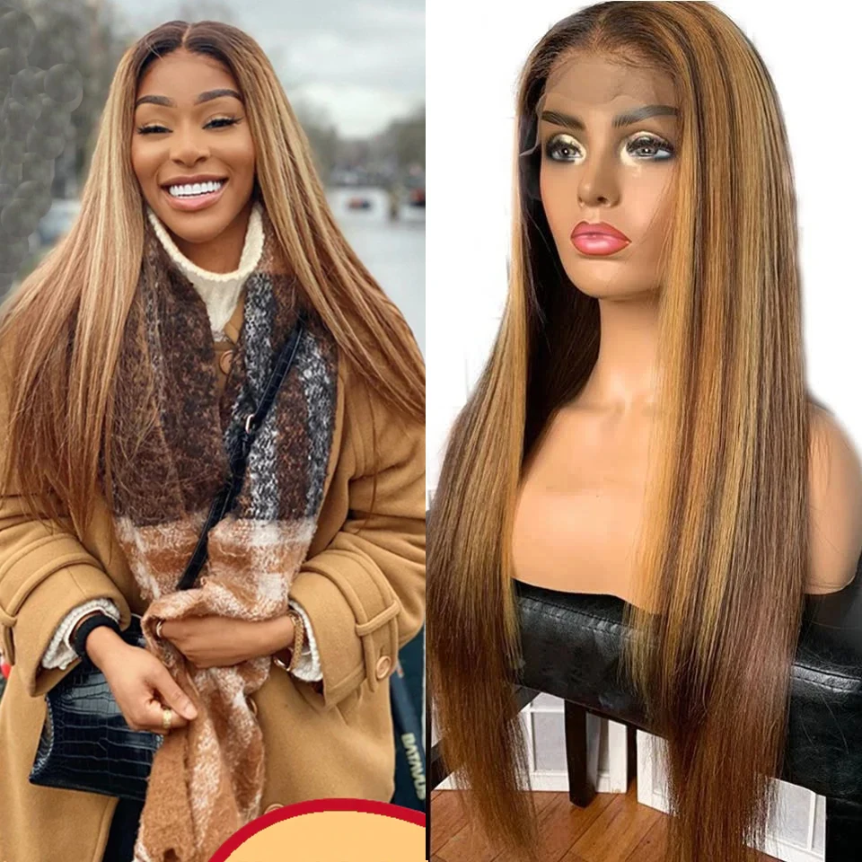 Хайлайтер кружевные передние парики из человеческих волос Омбре коричневый