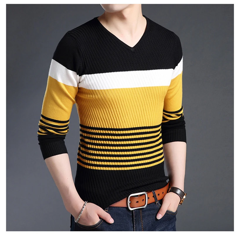 Свитера толстый теплый пуловер для мужчин повседневный полосатый свитер с