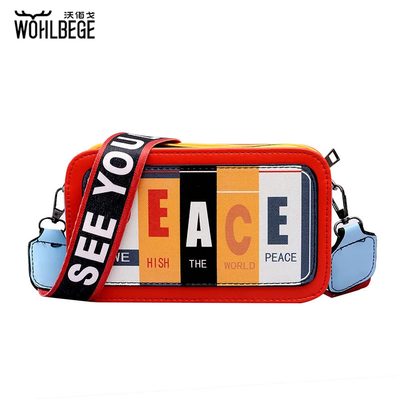 Женская модная сумка из искусственной кожи с буквенным принтом и квадратным