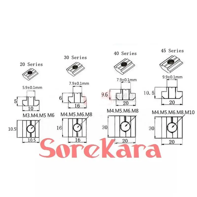 20pcs 10x10mm Carbon Steel Drop In T-Nut M3-M6 Thread For T-slot Extrusion 2020 | Обустройство дома