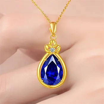 

Simple Clover Inlaid Sapphire Pendant Gold-plated Blue Love Pendant Clavicle Chain Sapphire Genuine Color Treasure JDZ690