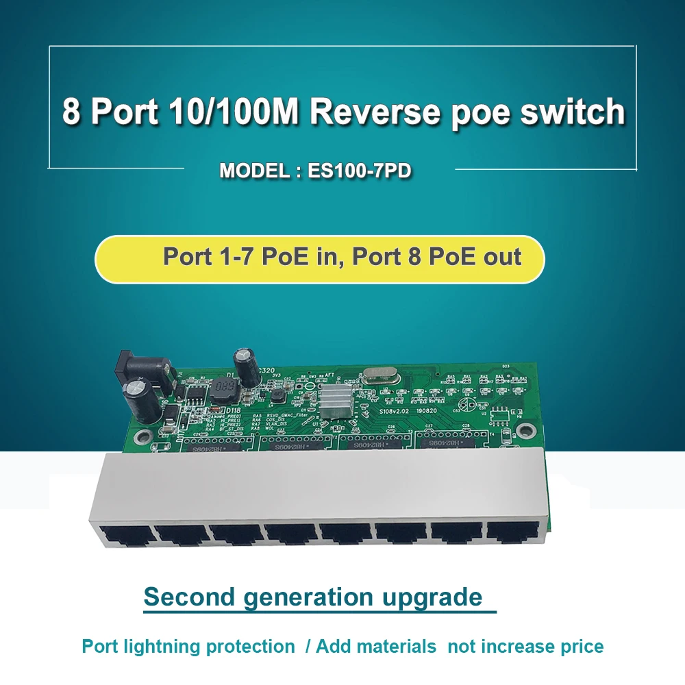 8 Порты и разъёмы 10/100M Ethernet обратное poe Питание переключатель плюс vlan задний pcb