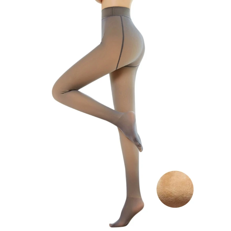 

Women Warm Fake Translucent Pantyhose Faux Fleece Lined Stockings Opaque Tights XX9D