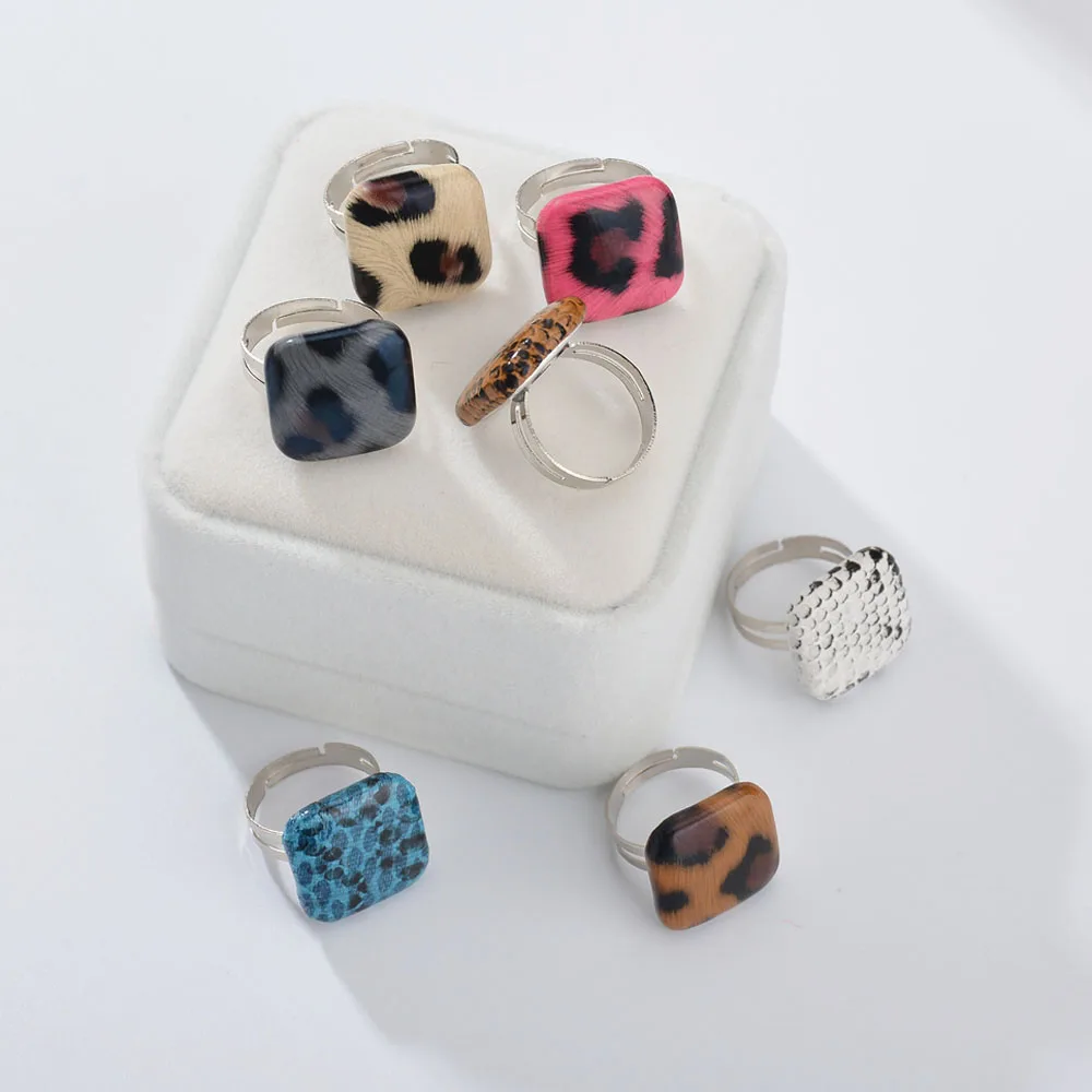 Роскошное Открытое кольцо с натуральным камнем квадратные леопардовые кольца