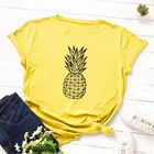 Женская футболка, летняя хлопковая футболка с коротким рукавом и принтом ананаса и фруктов, Повседневная простая футболка для женщин размера плюс