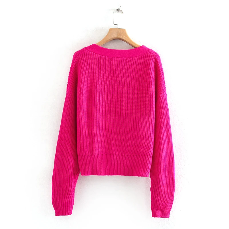 Мода Za 2020 Женский вязаный кардиган темно-фиолетовый длинный рукав v-образный