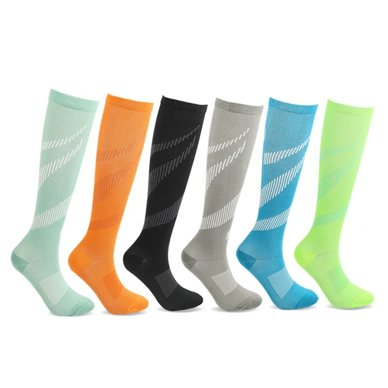 

Running Compression Socks Women Men Knee High Sport Stockings Grain Racing Pressure Run Compress Long Nylon Socks Multi Color