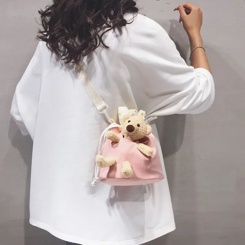 

Women's bags Shoulder bag for girl Bear Bag cartoon bag Cute Canvas Bucket Bag Female bag small bag mini bag purse ladies bag
