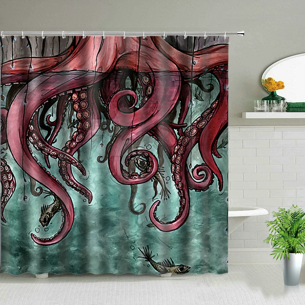 

Underwater World Dolphin Tropical Fish Coral Shower Curtain Set Sunlight Beach Ocean Palm Tree Sea Turtle Bathtub Decor Curtains