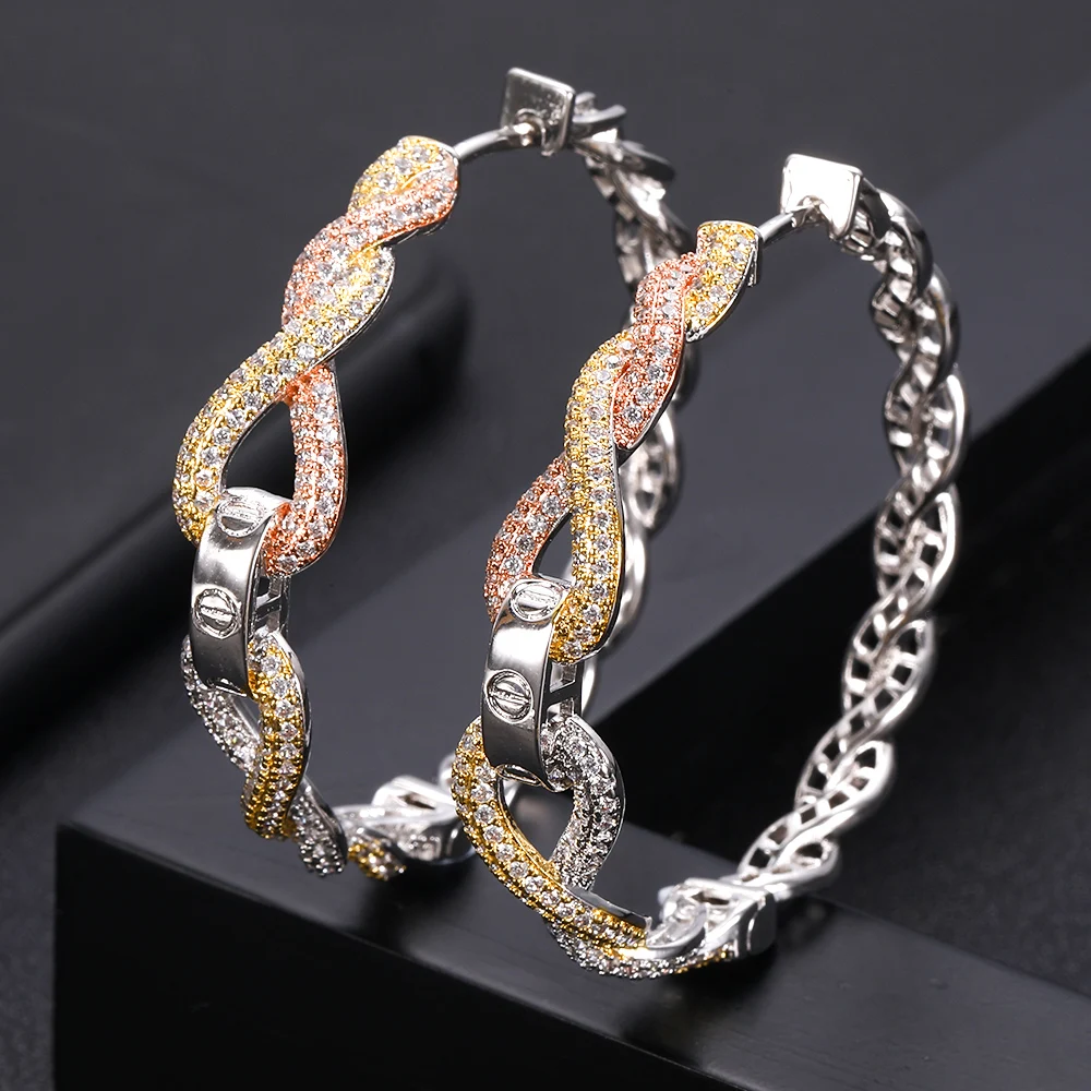 Janeklly Роскошные звенья цепи кубический циркон эффектные большие круглые серьги