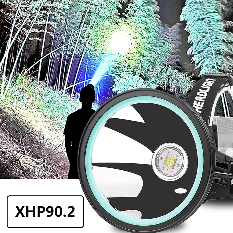 Xhp90.2 светодиодный налобный фонарь белого и желтого цвета фонарик 32 Вт лампы 3*18650