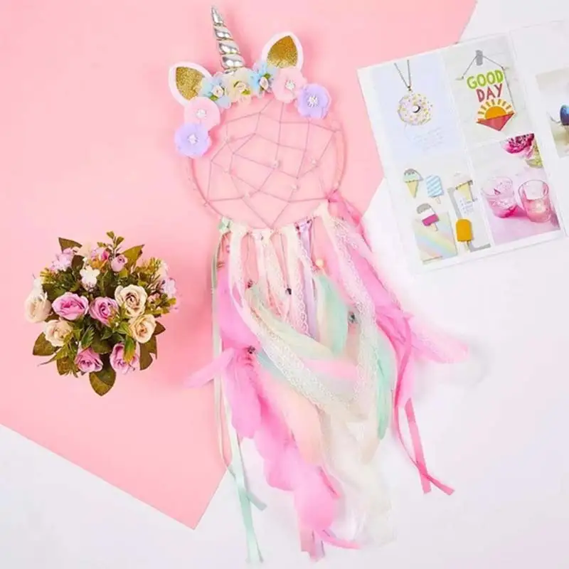 

Unicorn dream catcher colorful feather dream decoration girl's wall hanging children's room Christmas decoration gift