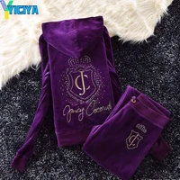 winter womens embroidered velvet two piece suit loose leg hooded tracksuit women fleece warm suit female home clothes fitness