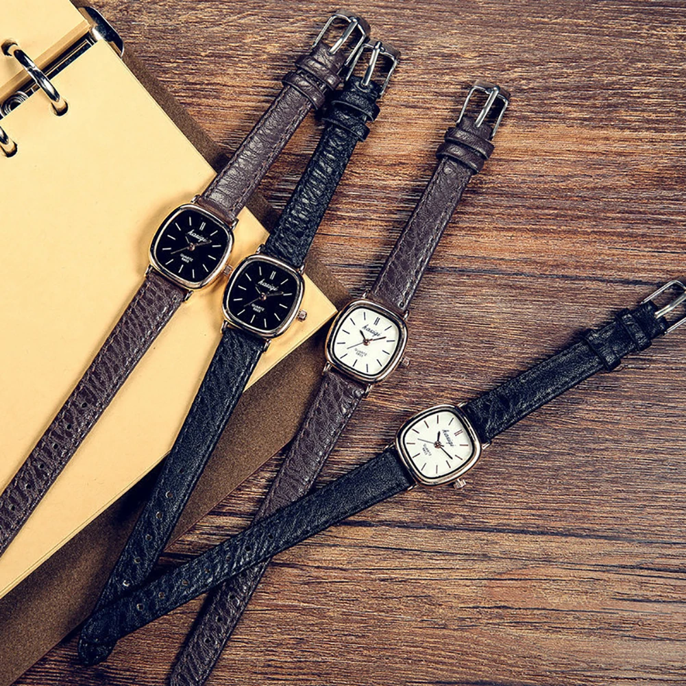 

Vintage Square Couple Wrist Watch Thin Faux Leather Band Unisex Quartz Analog