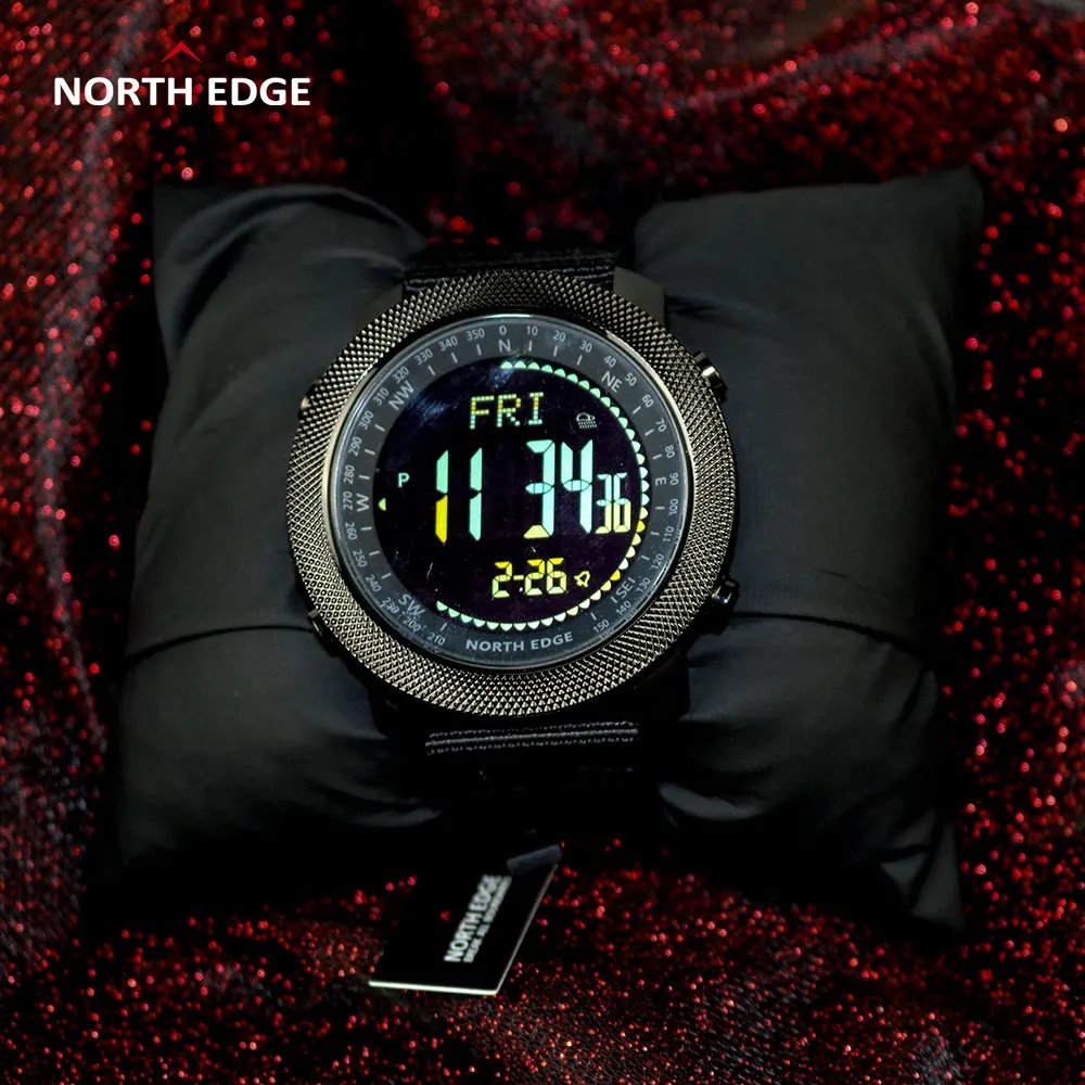 Оригинальные мужские цифровые часы NORTH EDGE водонепроницаемые с компасом 50 м