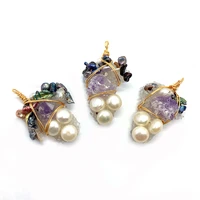 baroque freshwater pearl pendant diy necklace jewelry making accessories purple crystal inlaid pearl manual wire winding grape