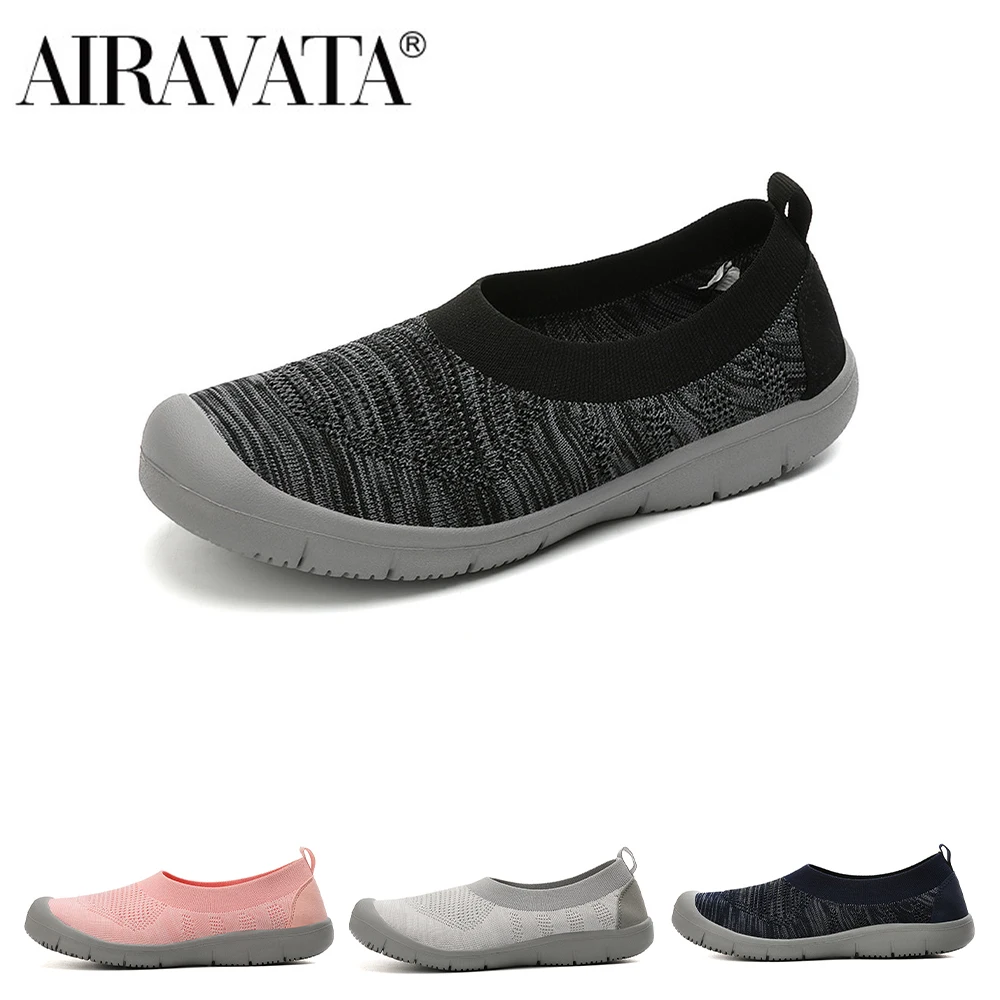 

Airavata Women's Lace Up Slip On Sock Non-Slip Flat Casual Leisure Mesh Breathable Flying Woven Shoes Walking Sneakers