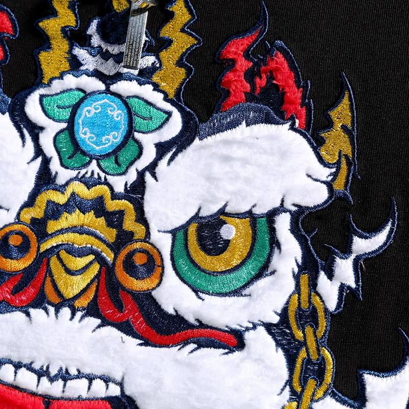 

Chinese Style Men's Fashion Lion Embroidery T Shirt Summer Casual Mens T-shirt Cotton Tshirts Male Harajuku Streetwear Shirts