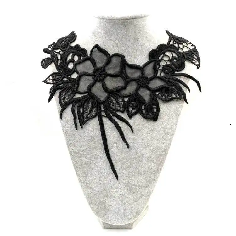 Элегантный черный искусственный воротник из органзы 3d цветы хлопок вышитая