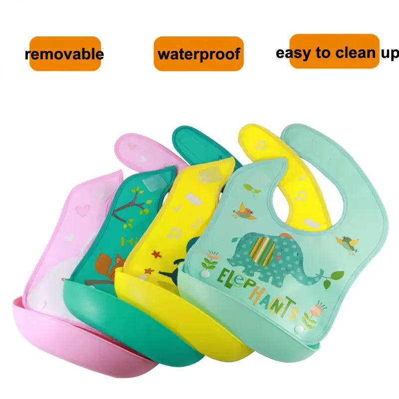 Waterproof Silicone Baby Bib Light Weight Comfortable Easy Wipe Clean Feeding Bibs | Мать и ребенок