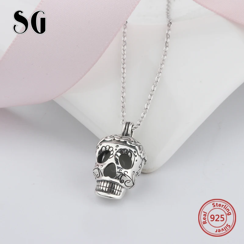 2018 Aliexpress подлинное серебро 925 пробы череп светящаяся подвеска цепочка ожерелье