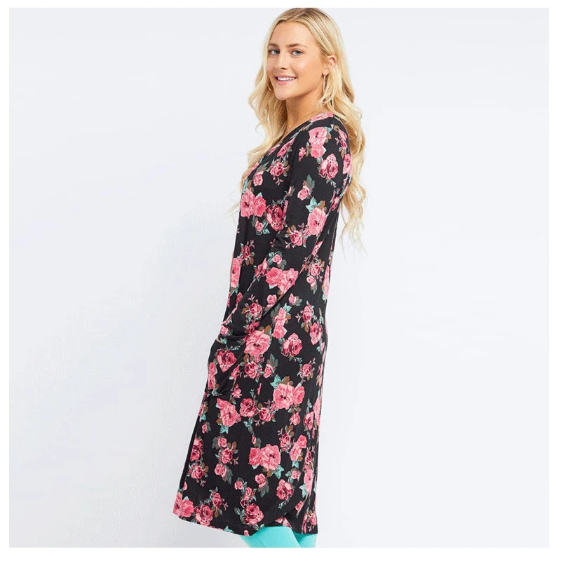 Женский весенний и осенний кардиган длинный Qmilch цветочный принт удлиненный