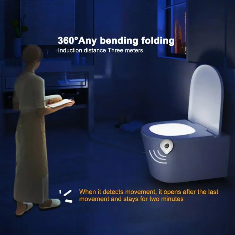 LED Toilet Seat Night Light Motion Sensor WC 8 Colors Changeable Lamp AAA Battery Powered Backlight For Bowl Child | Освещение