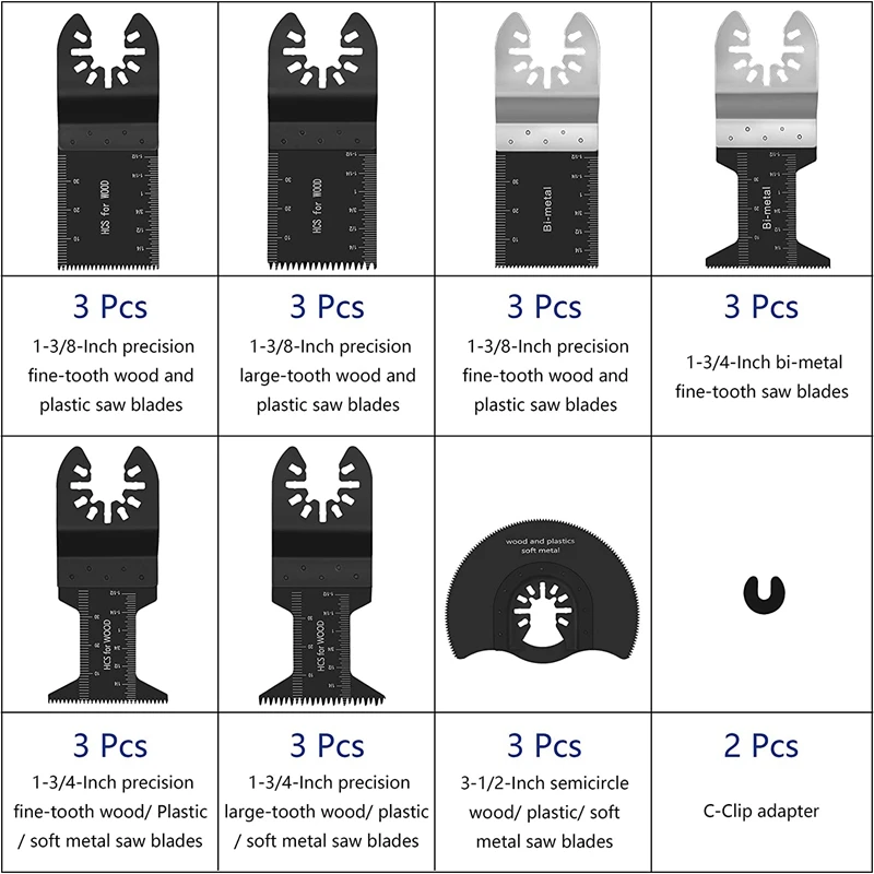 

23Pcs Universal Blades Multi Tool Quick Release Oscillating Saw Blades Kit for Metal Wood and Plastic Cutting Tool