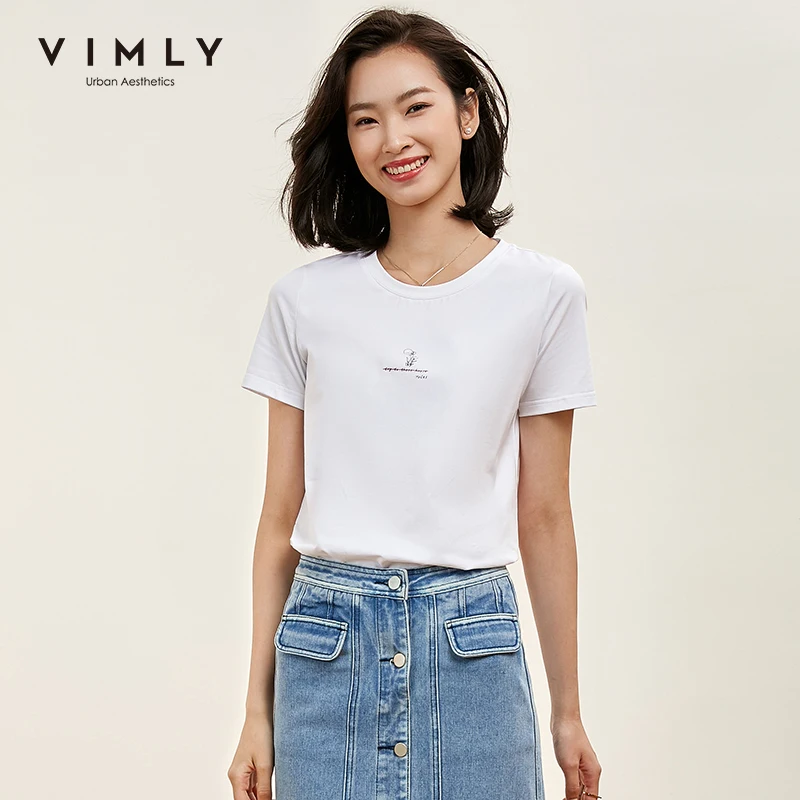 Vimly 2020 летняя Минималистичная женская футболка с принтом Vogue однотонная