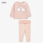 Комплект одежды для девочек Little maven, мягкая розовая хлопковая Футболка с изображением кролика и повседневные штаны, Детский костюм