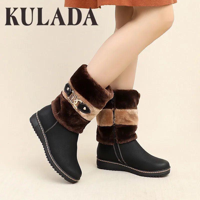 Женские зимние ботинки KULADA повседневные теплые средней длины на молнии с толстой