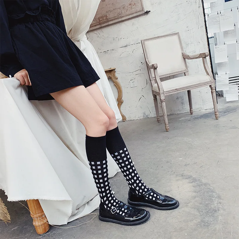 SP & CITY/хлопковые чулки в клетку для колледжа гольфы девочек высокие носки