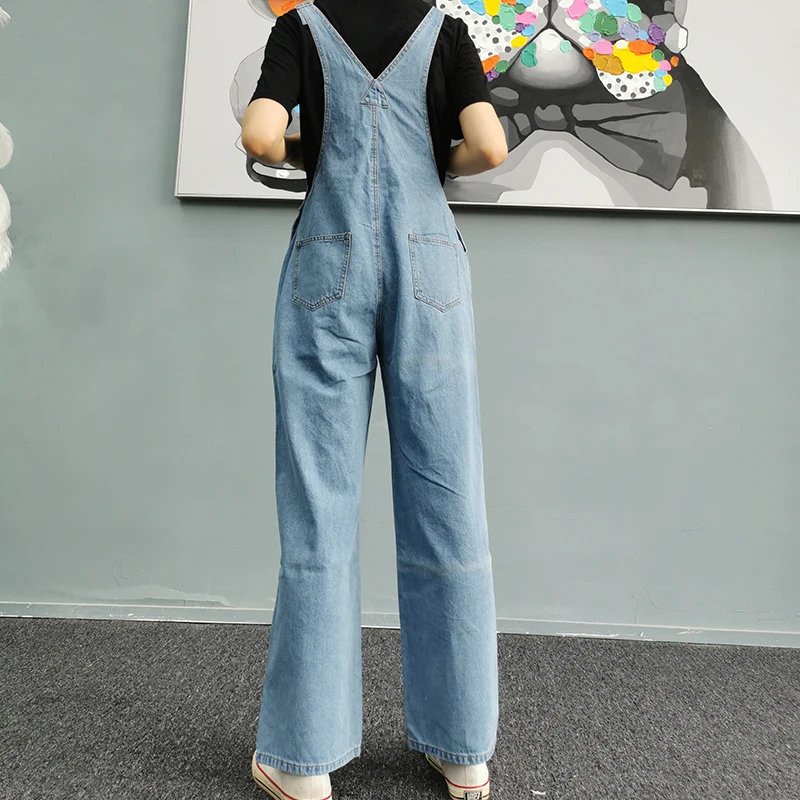 2021 New Denim Jumpsuit Women Solid Loose Casual Wide Leg Jeans Overalls Male Leisure Daily Streetwear Chic Fashion Clothing