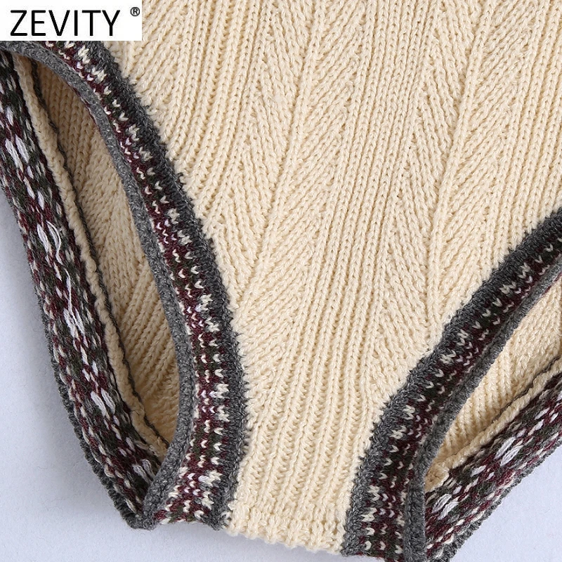 

Zevity Women Vintage High Waist Patchwork Jacquard Knitting Shorts Lady Streetwear Chic Casual Slim Briefs Pantalone Cortos P966