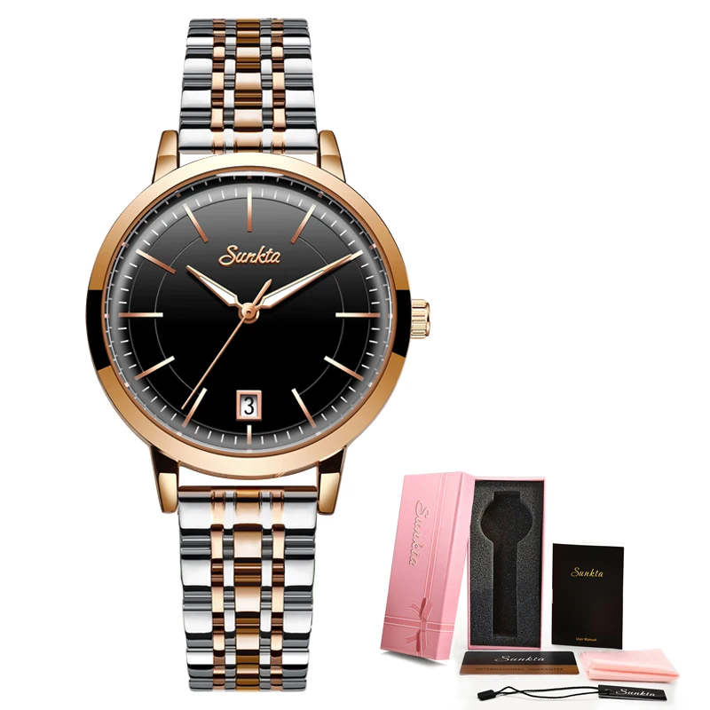 

2020 SUNKTA Luxury Watch Women Waterproof Rose Gold Steel Strap Ladies Wrist Watches Top Brand Bracelet Clock Relogio Feminino