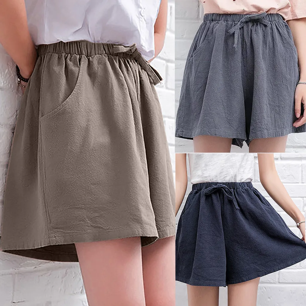 

Wide Leg Shorts Women's Cotton Linen Casual Shorts Women High Waist Loose Shorts Elastic Waist Summer Women's Clothing