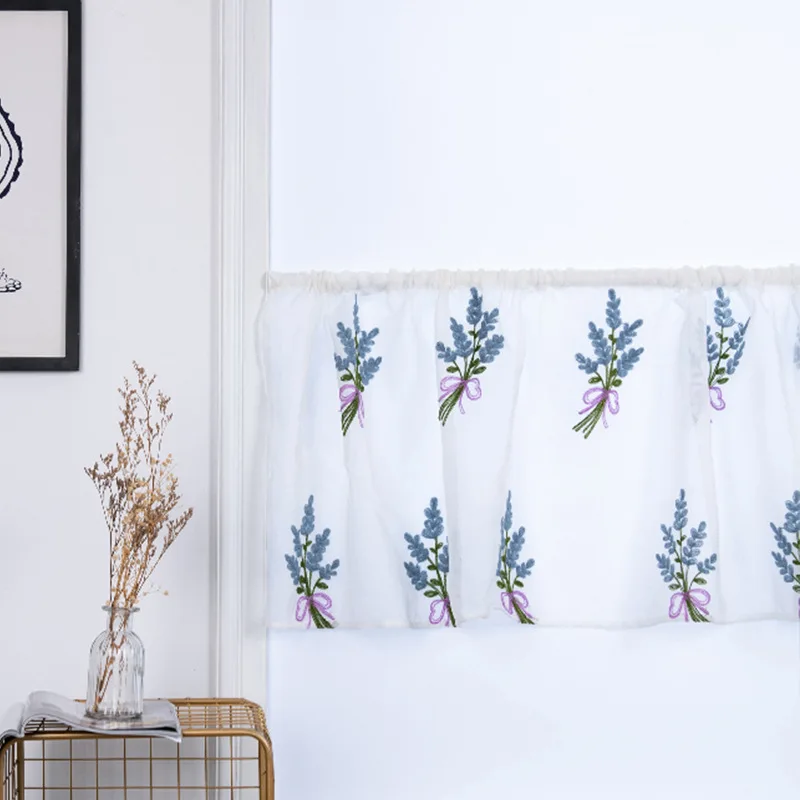 

Embroidered Short Curtains Fresh Short Bouquet Curtains Durable Beautiful Fresh Elegant Translucent Curtains Home Supplies