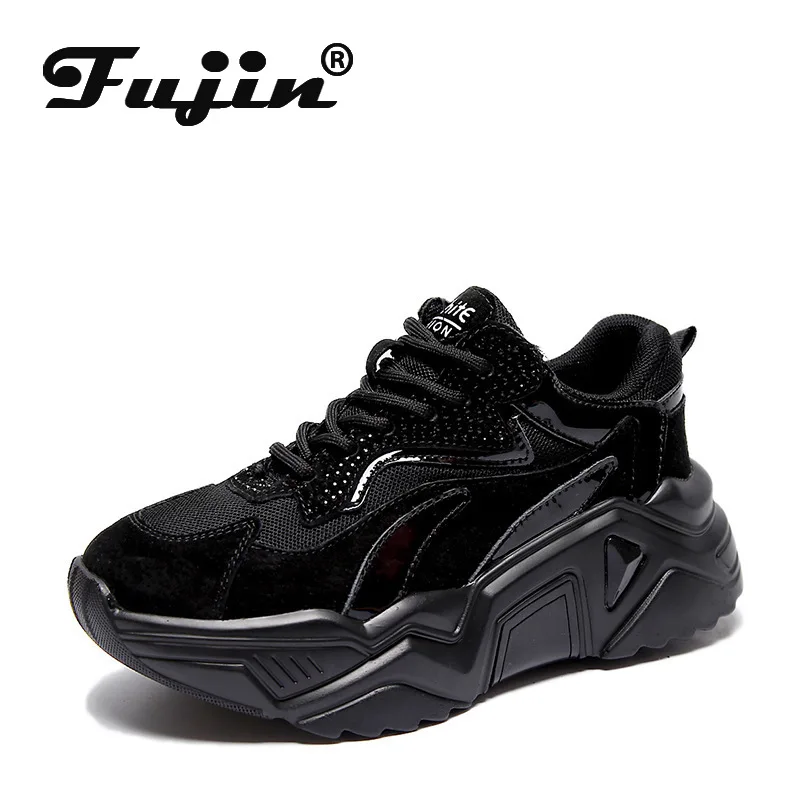 Женские кроссовки с толстой подошвой Fujin модные круглым носком из дышащего