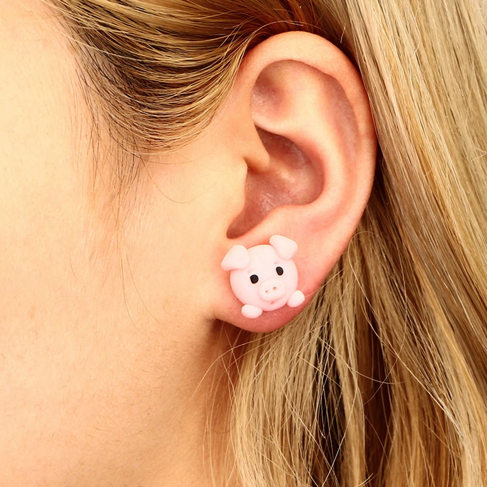 Симпатичные женские 3D серьги-гвоздики из полимерной глины мультяшная свинка